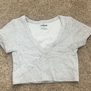 NWOT Garage Light Gray Ribbed V-Neck Crop Top-Size M